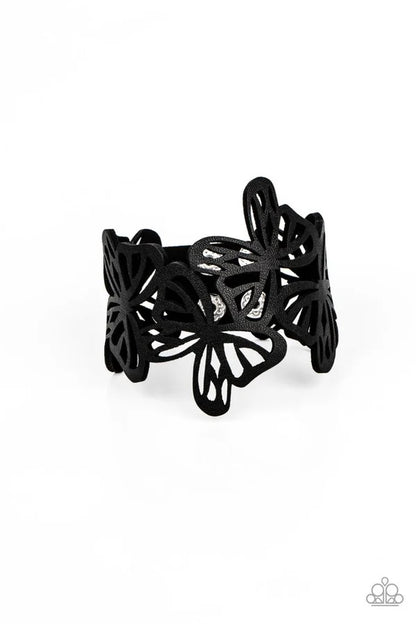 Paparazzi Butterfly Breeze Black Single Wrap Snap Bracelet - P9UR-BKXX-550XX