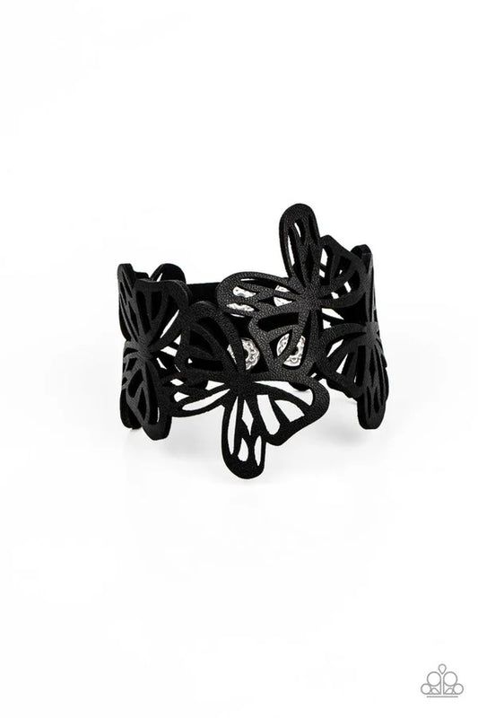 Paparazzi Butterfly Breeze Black Single Wrap Snap Bracelet - P9UR-BKXX-550XX