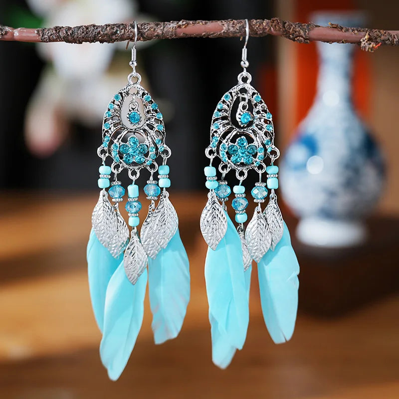 Feathers & Rhinestones Fishhook Earrings