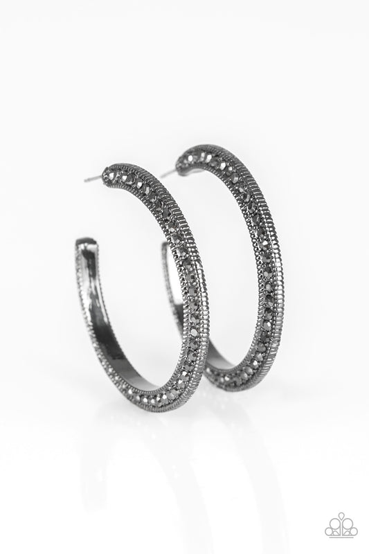 Paparazzi Dazzling Diamond-naire Black Post Hoop Earrings