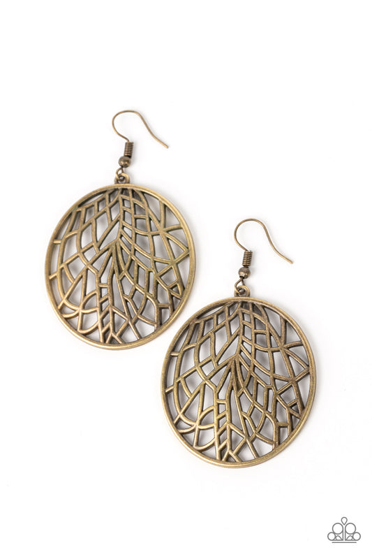 Paparazzi Fractured Foliage Brass Fishhook Earrings - P5SE-BRXX-117XX