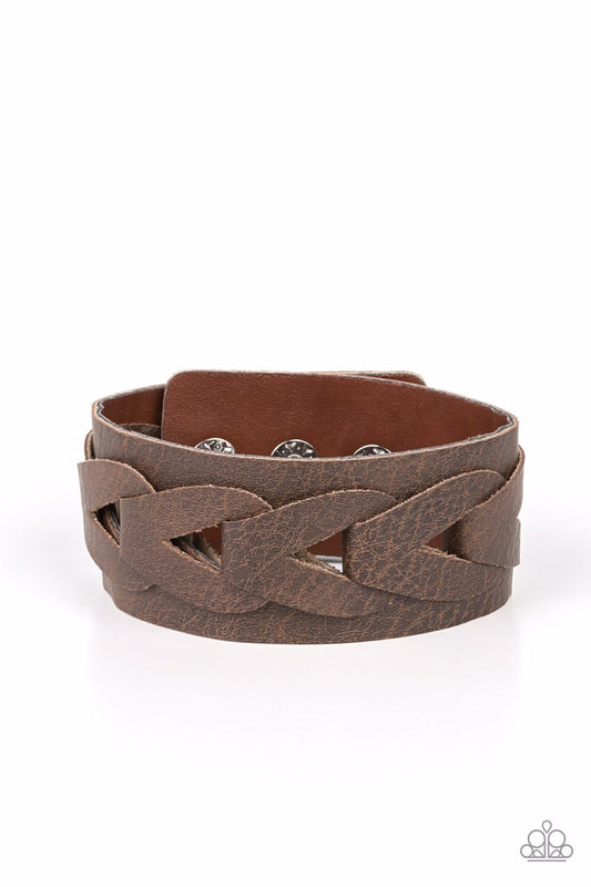 Paparazzi Horse and Carriage Brown Men's Single Wrap Snap Bracelet - P9UR-BNXX-653XX