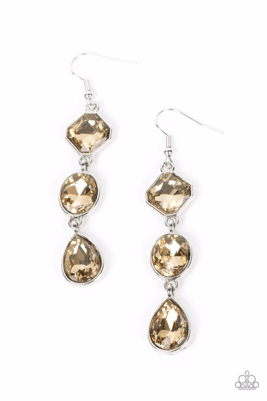 Paparazzi Reflective Rhinestones Brown Fishhook Earrings - P5RE-BNXX-137XX