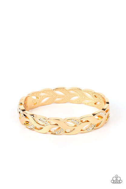 Paparazzi Editor-In-LEAF Gold Hinged Cuff Bracelet - P9RE-GDXX-359XX
