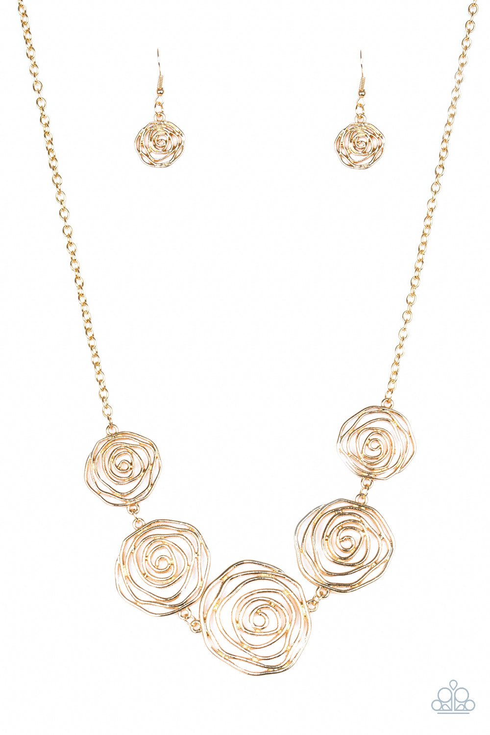 Paparazzi Rosy Rosette Gold Short Necklace - P2WH-GDXX-124CE