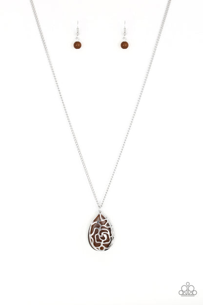 Paparazzi Gleaming Gardens Brown Long Necklace