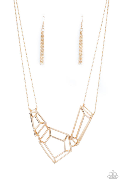 Paparazzi 3-D Drama Gold Short Necklace - P2ED-GDXX-142XX