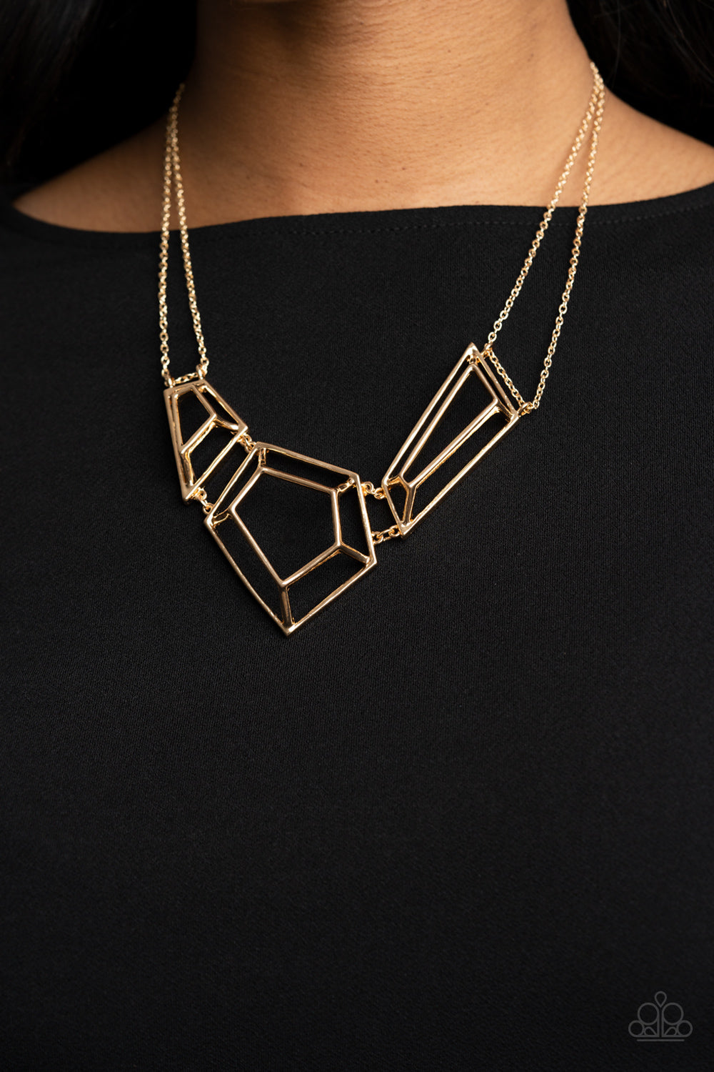 Paparazzi 3-D Drama Gold Short Necklace - P2ED-GDXX-142XX