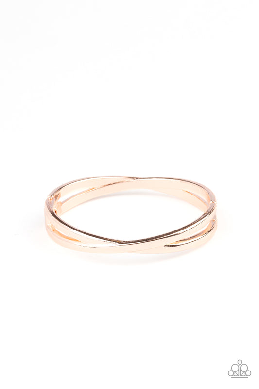 Paparazzi Crossing Over Rose Gold Hinged Cuff Bracelet