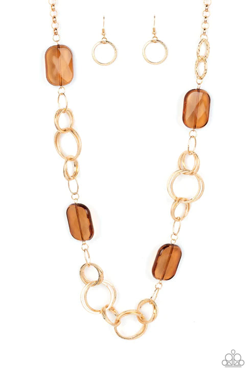 Paparazzi Stained Glass Glamour Brown Long Necklace - P2BA-BNXX-024XX