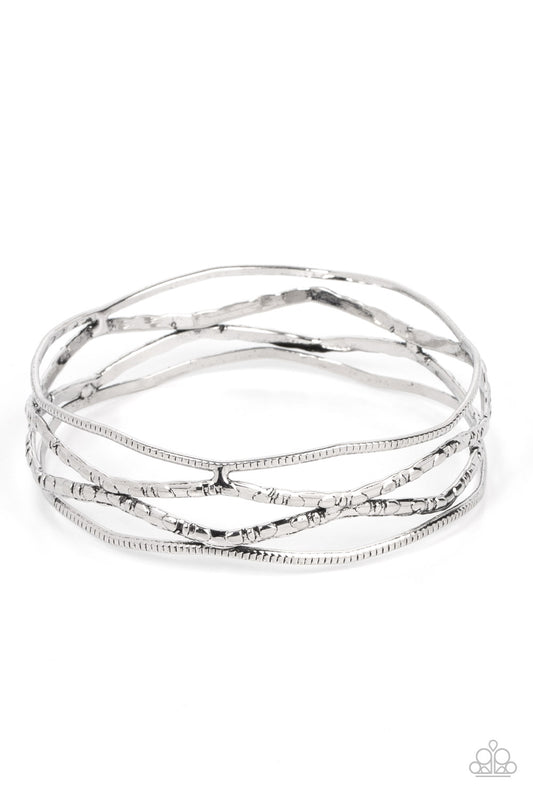 Paparazzi A Narrow ESCAPADE Silver Bangle Bracelet - P9BA-SVXX-136XX