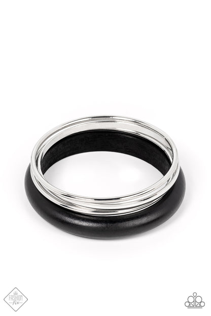 Paparazzi Adventurous Attitude Black Bangle Bracelet - Fashion Fix Sunset Sightings February 2022