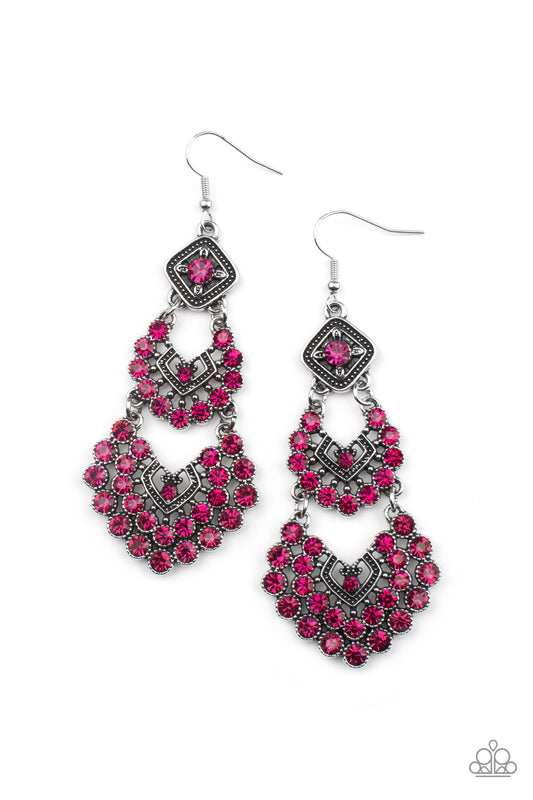 Paparazzi All For The GLAM Pink Fishhook Earrings - P5RE-PKXX-231XX