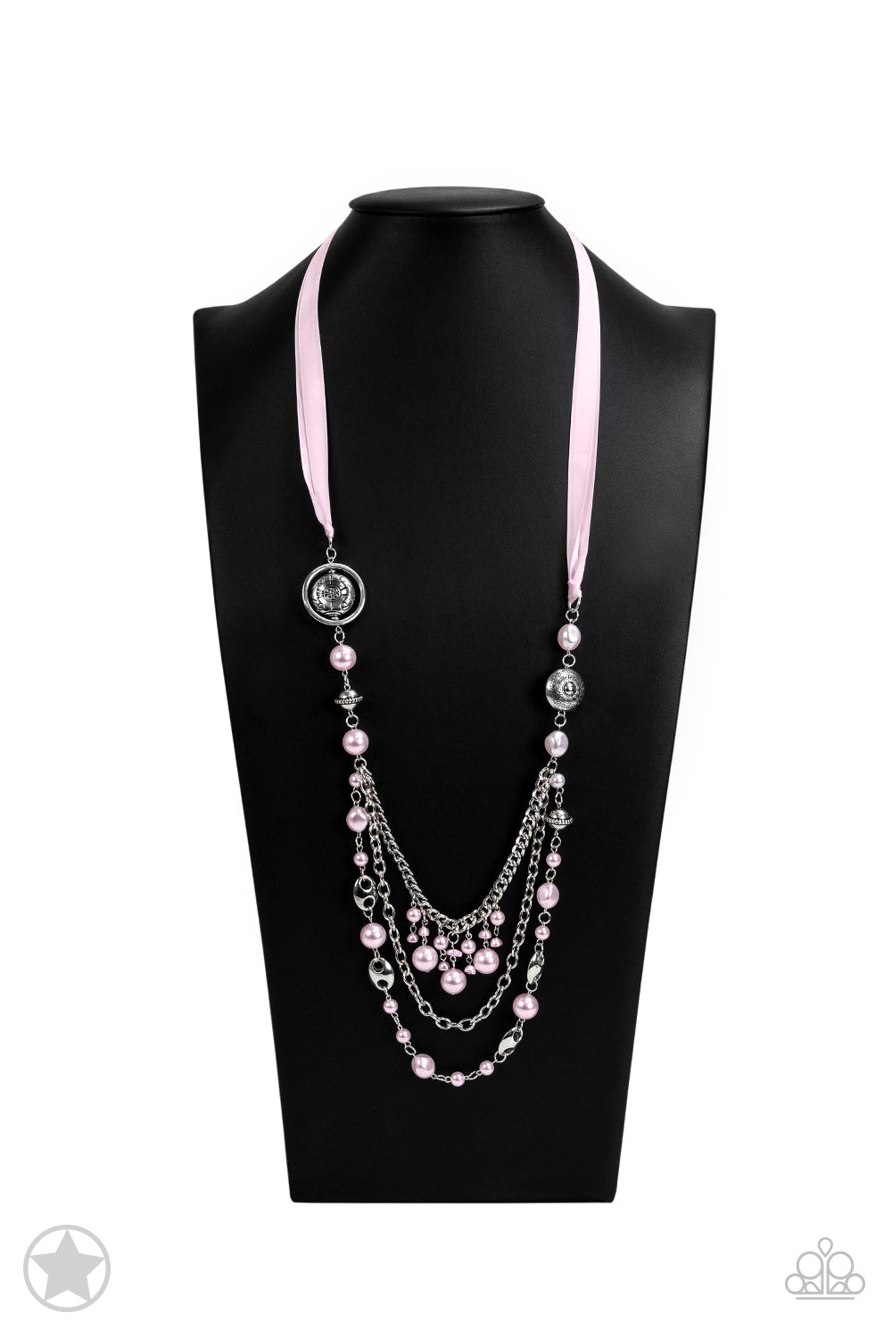 Paparazzi All The Trimmings Pink Ribbon Blockbuster Long Necklace