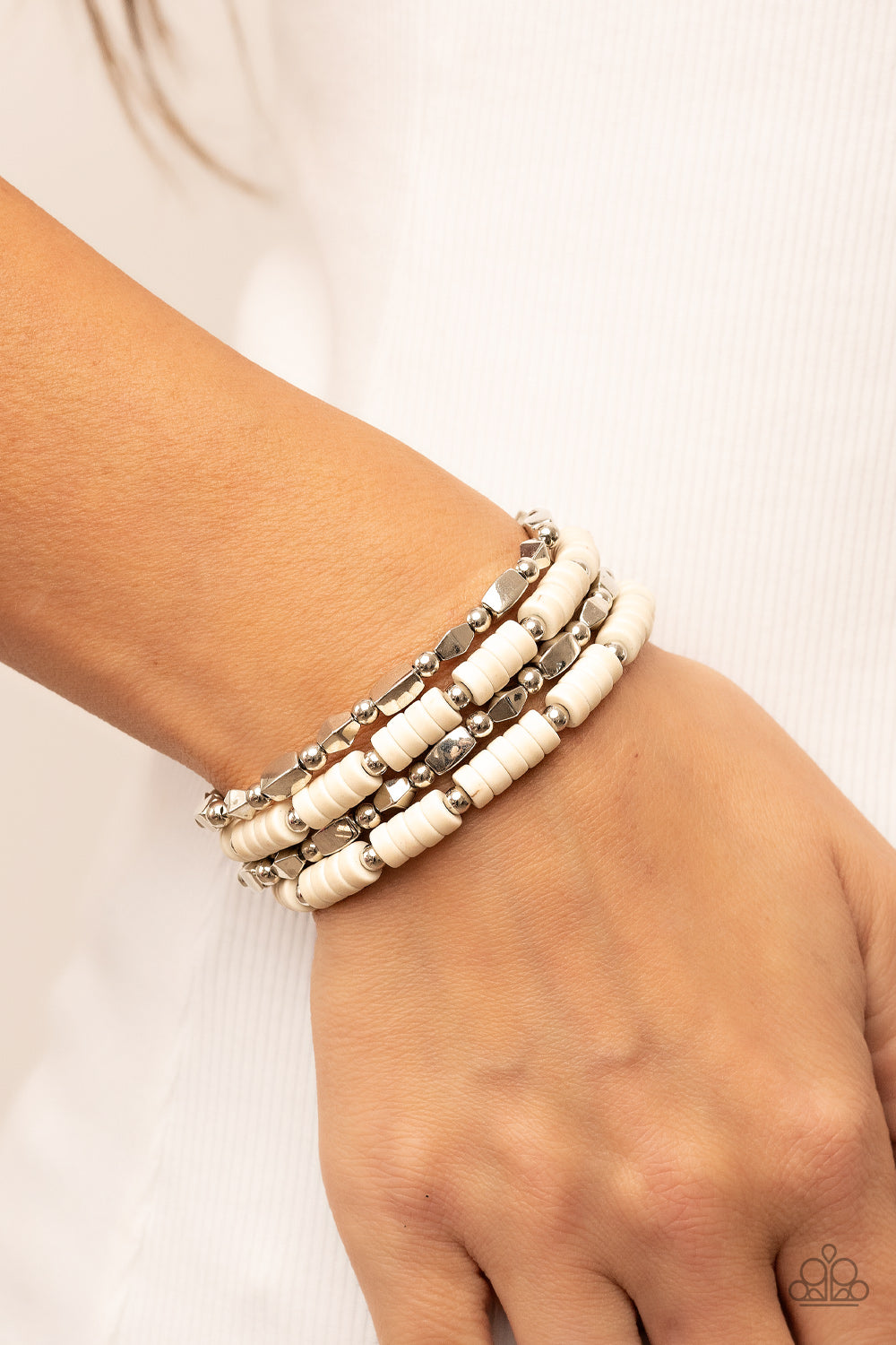 Paparazzi Anasazi Apothecary White Stretch Bracelet - P9SE-WTXX-228XX