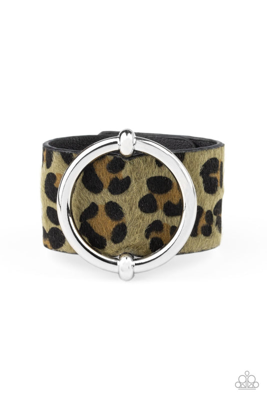 Paparazzi Asking FUR Trouble Green Single Wrap Snap Bracelet - P9UR-GRXX-152XX