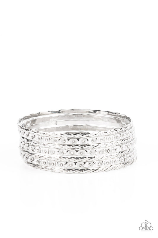 Paparazzi Back-To-Back Stacks Silver Bangle Bracelet