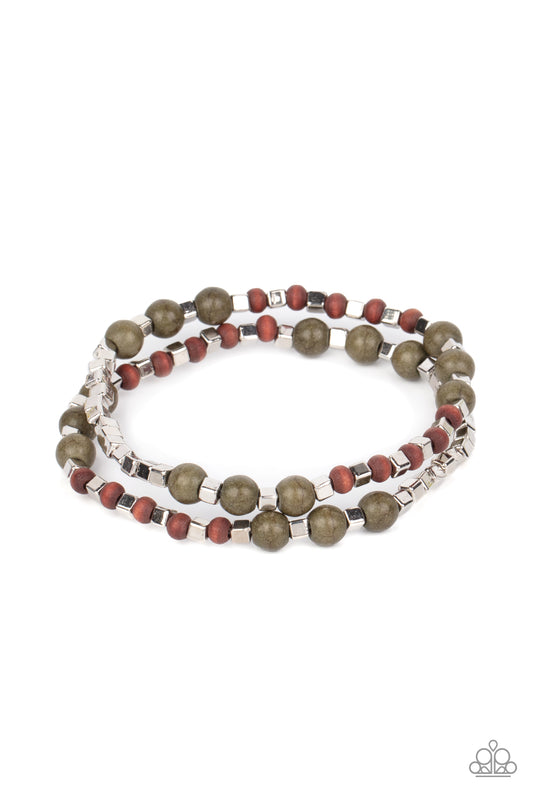 Paparazzi Backcountry Beauty Green Stretch Bracelet - P9SE-GRXX-145XX