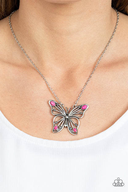 Paparazzi Badlands Butterfly Pink Short Necklace - P2WH-PKXX-463XX