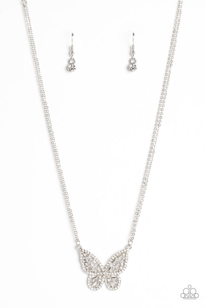 Paparazzi Baroque Butterfly White Short Necklace - P2WH-WTXX-302FS