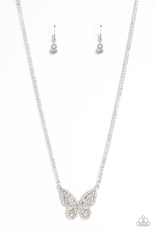 Paparazzi Baroque Butterfly White Short Necklace - P2WH-WTXX-302FS