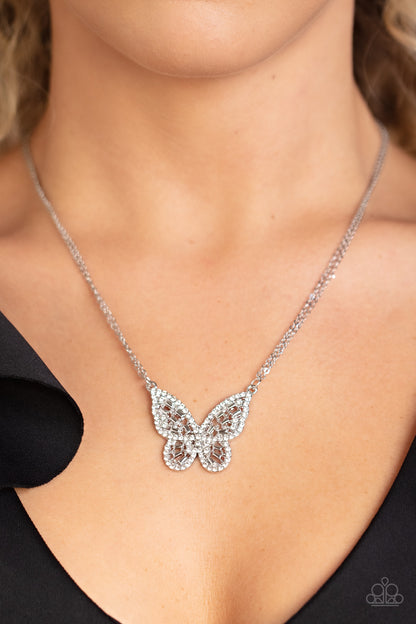 Paparazzi Baroque Butterfly White Short Necklace - P2WH-WTXX-302FS