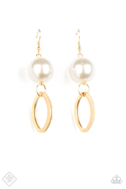 Paparazzi Big Spender Shimmer Gold Fishhook Earrings - Fashion Fix Fiercely 5th Avenue August 2020