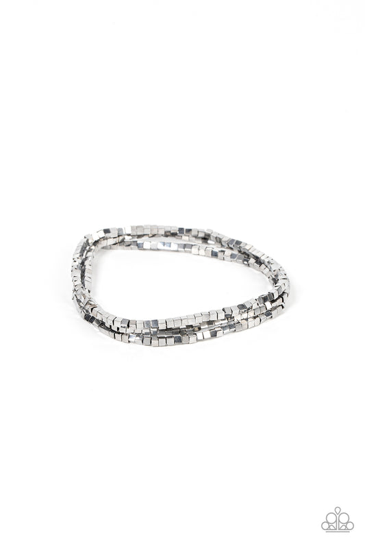 Paparazzi Block Bash Silver Stretch Bracelet - P9DA-SVXX-199XX