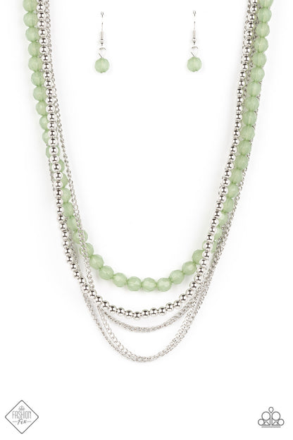 Paparazzi Boardwalk Babe Green Short Necklace - Fashion Fix Glimpses of Malibu October 2022