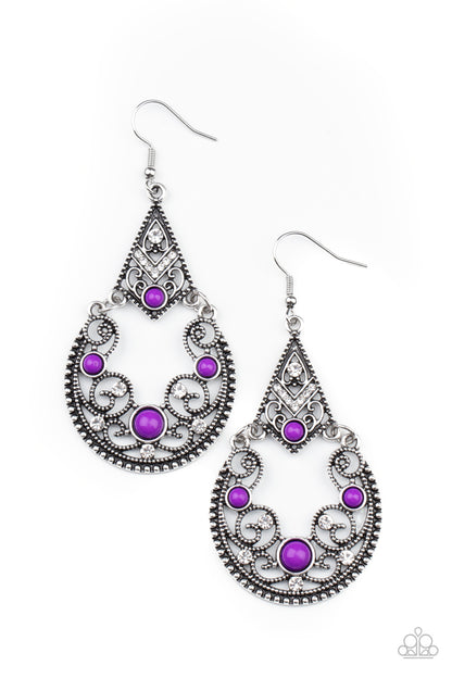 Paparazzi Bohemian Ball Purple Fishhook Earrings - P5WH-PRXX-227XX