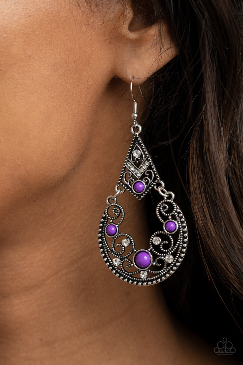 Paparazzi Bohemian Ball Purple Fishhook Earrings - P5WH-PRXX-227XX