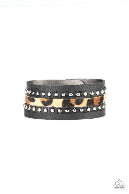 Paparazzi Born To Be WILDCAT Brown Single Wrap Snap Bracelet
