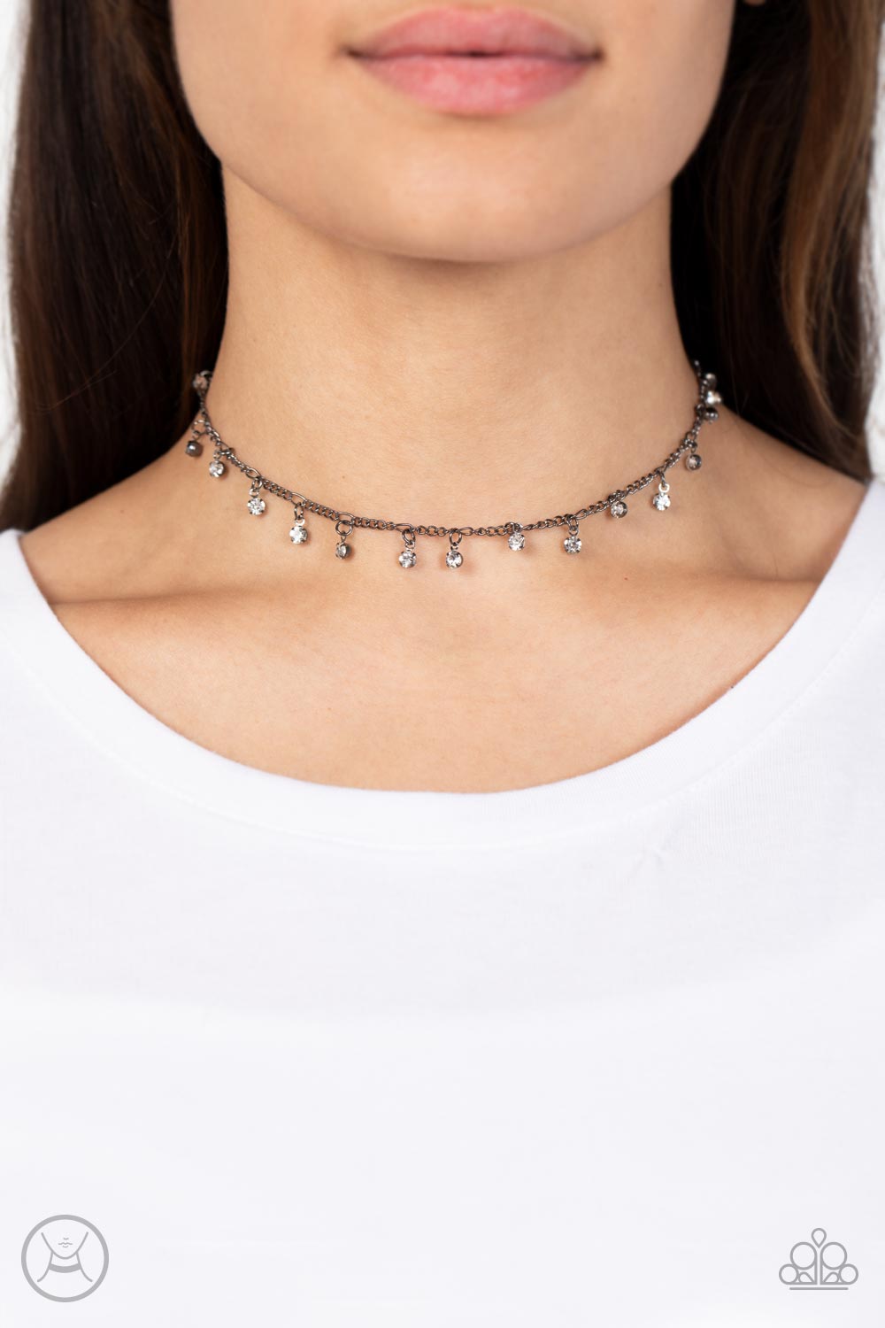 Paparazzi Bringing SPARKLE Back Black Choker Necklace - P2CH-BKXX-077XX