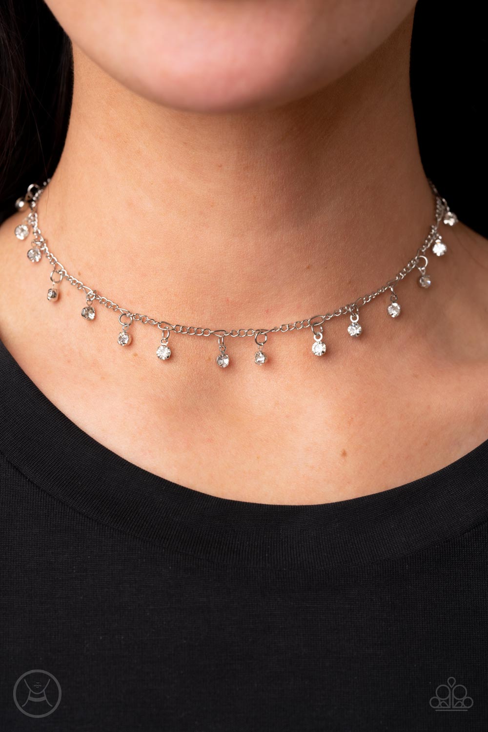 Paparazzi Bringing SPARKLE Back White Choker Necklace - P2CH-WTXX-049XX
