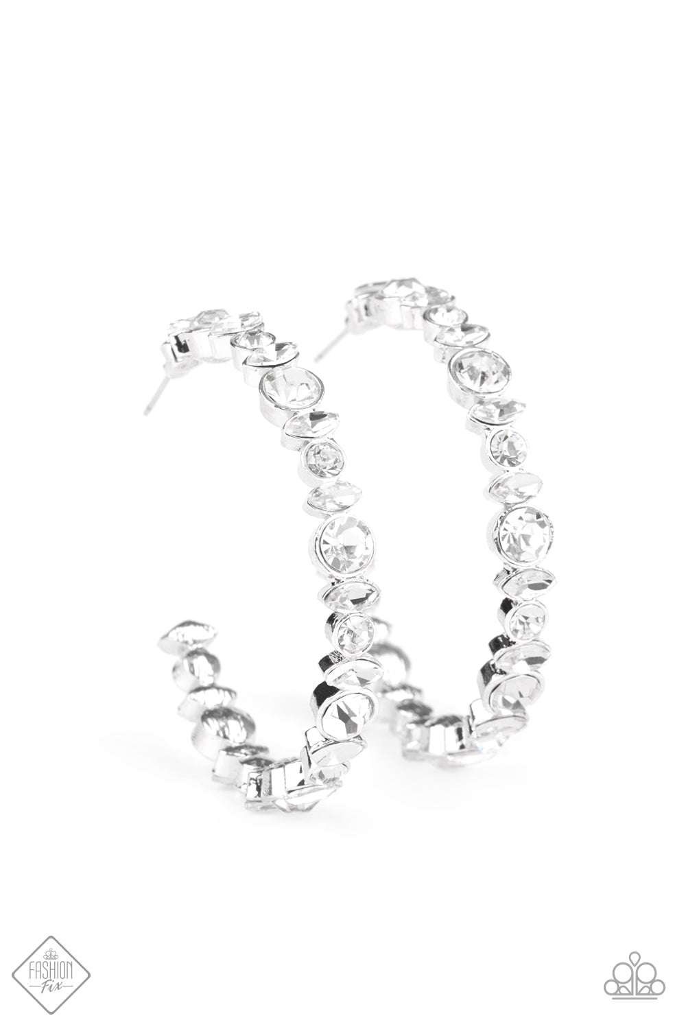 Paparazzi Can I Have Your Attention? White Post Hoop Earrings - Fashion Fix Exclusive Fiercely 5th Avenue September 2020