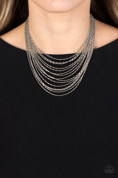 Paparazzi Cascading Chains Silver Short Necklace - P2ST-SVXX-195XX