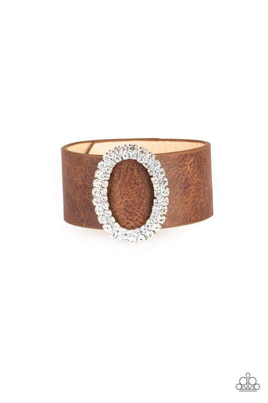 Paparazzi Center Stage Starlet Brown Single Wrap Snap Bracelet