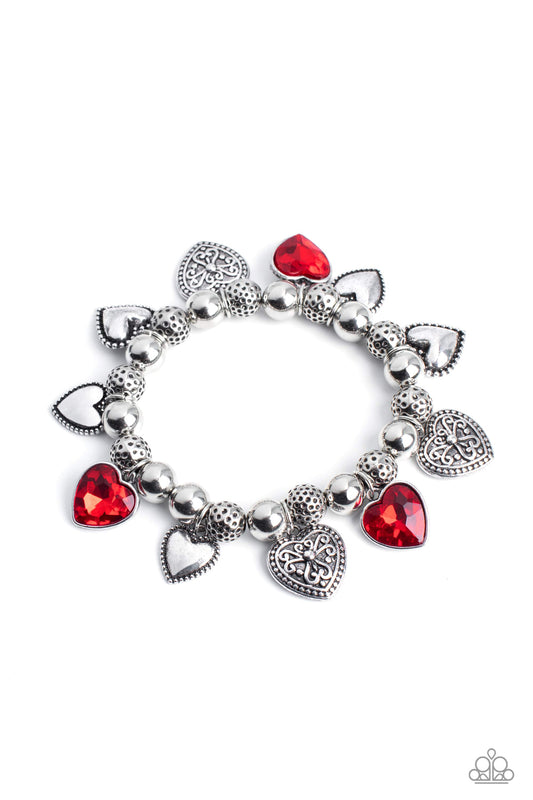 Paparazzi Charming Crush Red Stretch Bracelet - Life Of The Party January 2023 - P9WH-RDXX-185XX