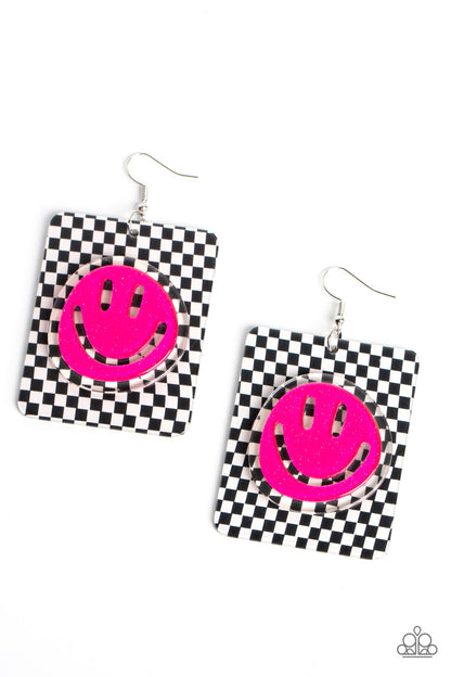 Paparazzi Cheeky Checkerboard Pink Fishhook Earrings - P5SE-PKXX-126XX