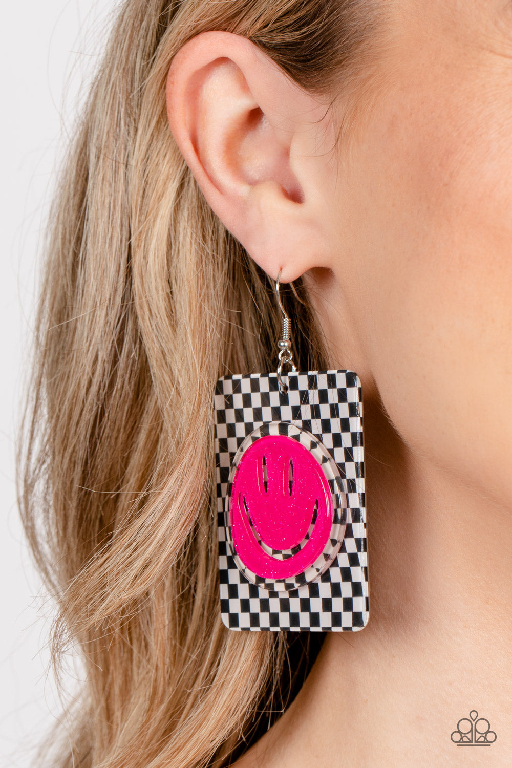 Paparazzi Cheeky Checkerboard Pink Fishhook Earrings - P5SE-PKXX-126XX