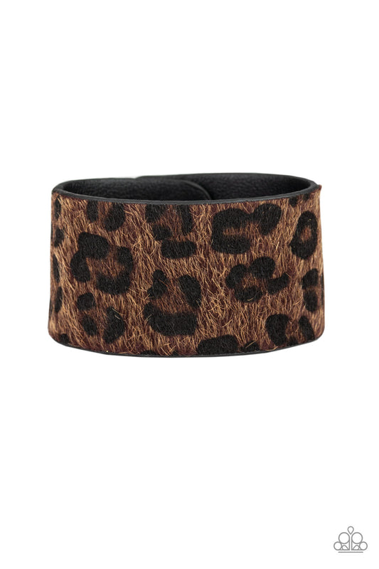 Paparazzi Cheetah Cabana Brown Single Wrap Snap Bracelet - P9UR-BNXX-456XX