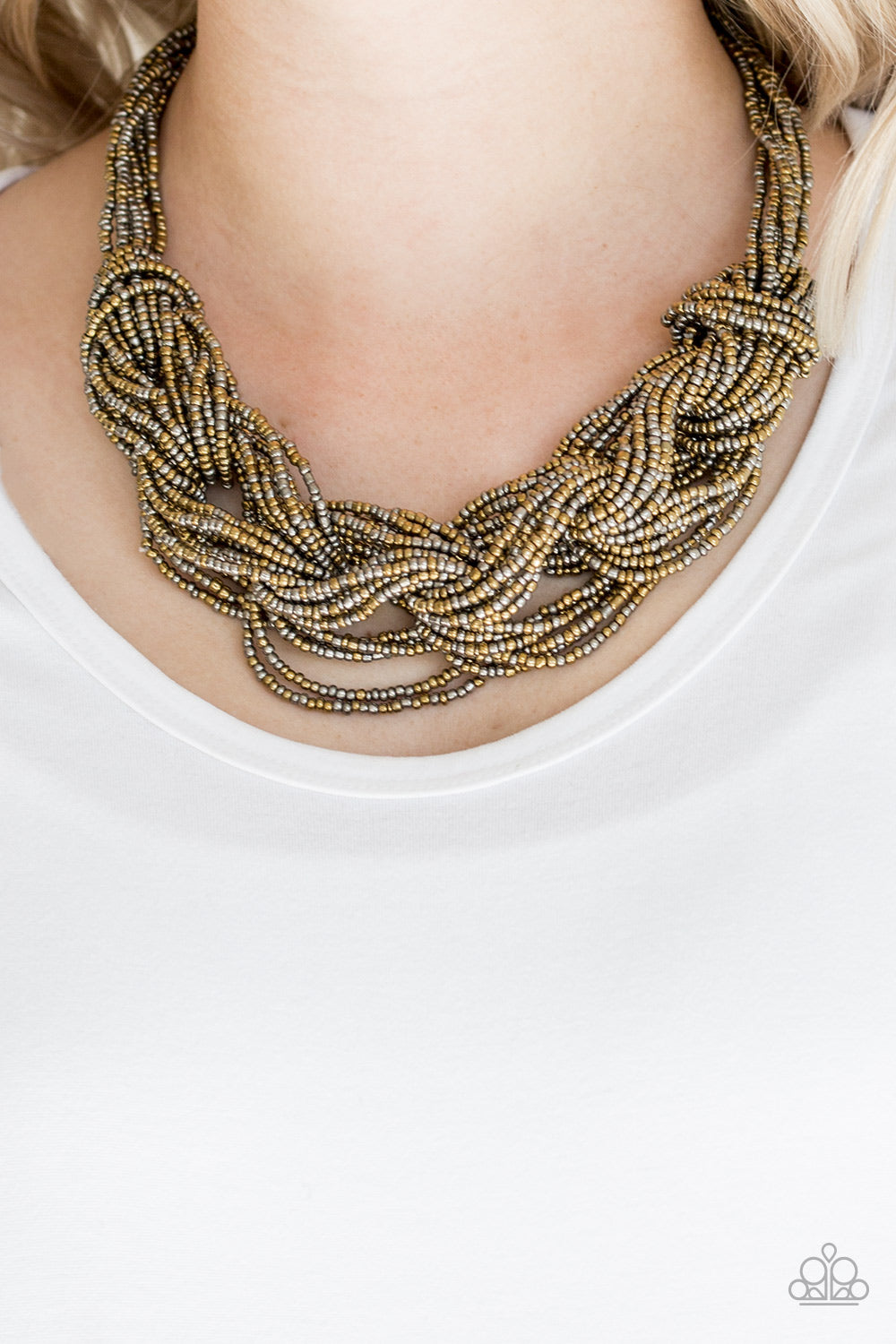 Paparazzi City Catwalk Brass Short Seed Bead Necklace - P2ST-BRXX-023XX