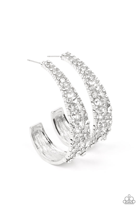 Paparazzi Cold as Ice White Post Hoop Earrings - Life of the Party Exclusive April 2022 - P5HO-WTXX-131XX