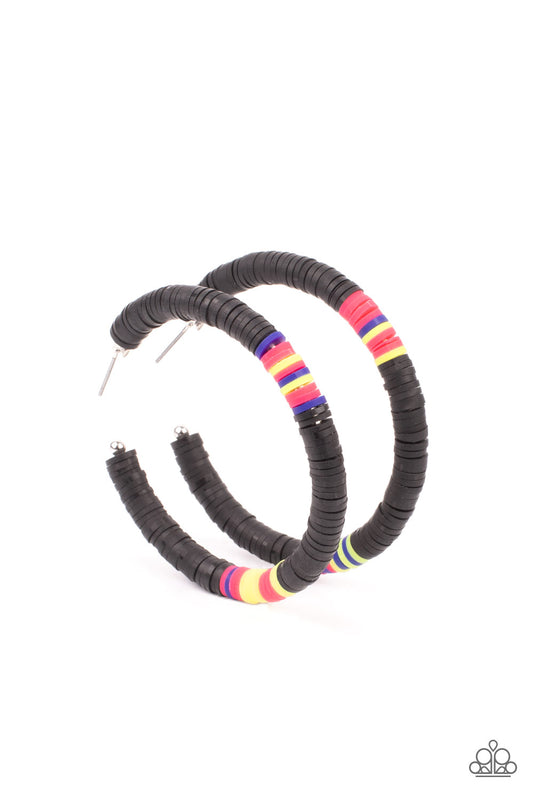 Paparazzi Colorfully Contagious Black Post Hoop Earrings - Convention Release 2021