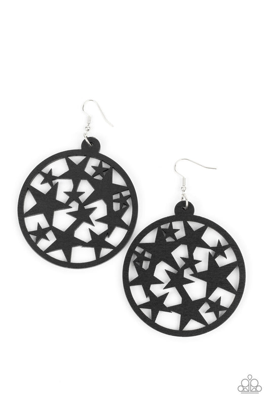 Paparazzi Cosmic Paradise Black Wood Fishhook Earrings - P5SE-BKXX-272XX