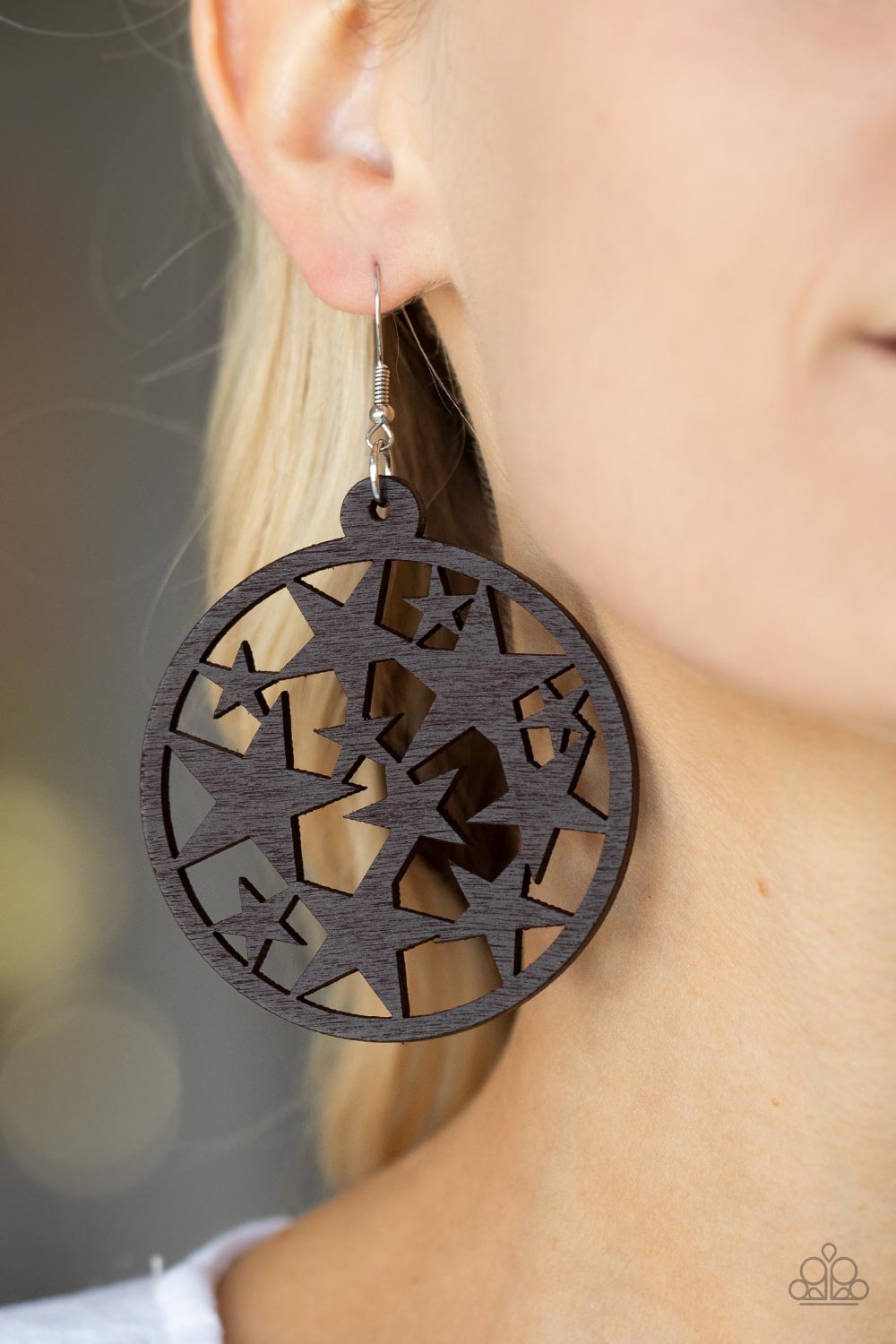 Paparazzi Cosmic Paradise Brown Wood Fishhook Earrings - P5SE-BNXX-177XX