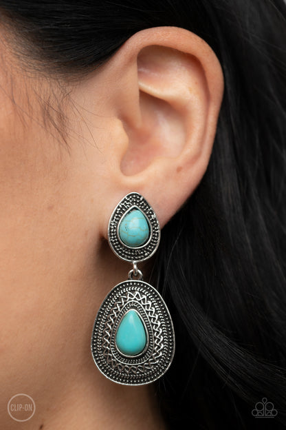 Paparazzi Country Soul Blue Clip-On Earrings - P5CO-BLXX-059XX