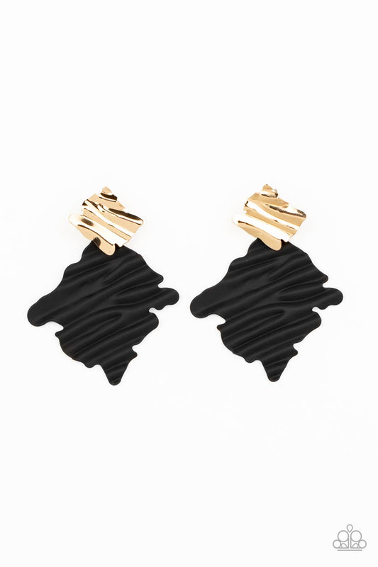 Paparazzi Crimped Couture Black Post Earrings