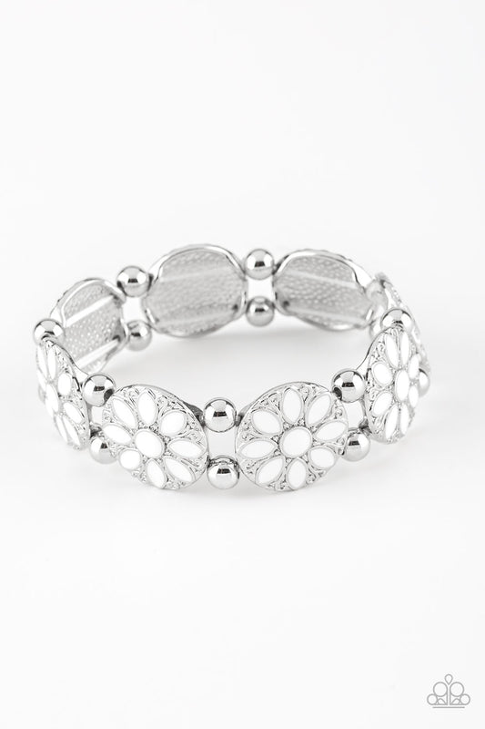 Paparazzi Dancing Dahlias White Stretch Bracelet