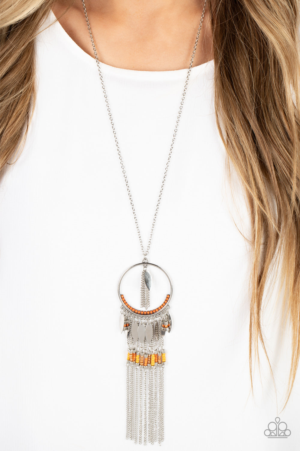 Paparazzi Dancing Dreamcatcher Orange Long Necklace - P2WH-OGXX-243XX